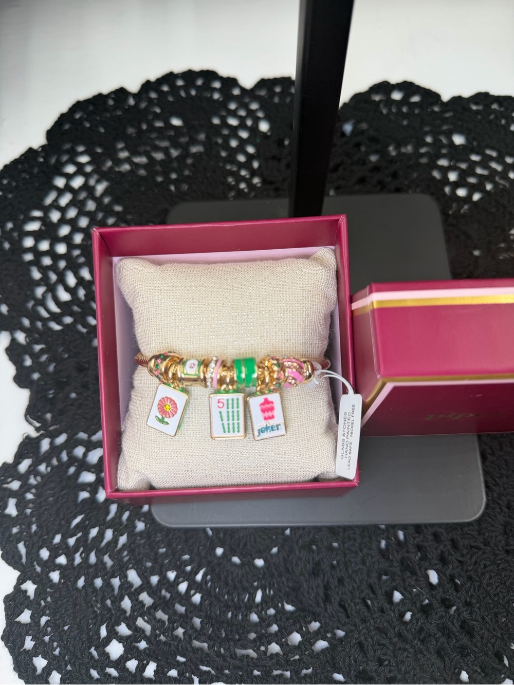 piper k viral mahjong charm bracelet gold tone hand painted enamel tiles nib